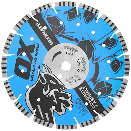 Ox Tools Ultimate Concrete/Asphalt 12'' Diamond Blade 12mm with 15mm undercut Segment - 1" - 20mm bore OX-UB12-12